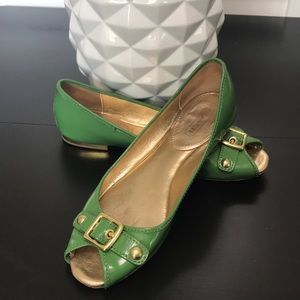 Coach green peep toe flats